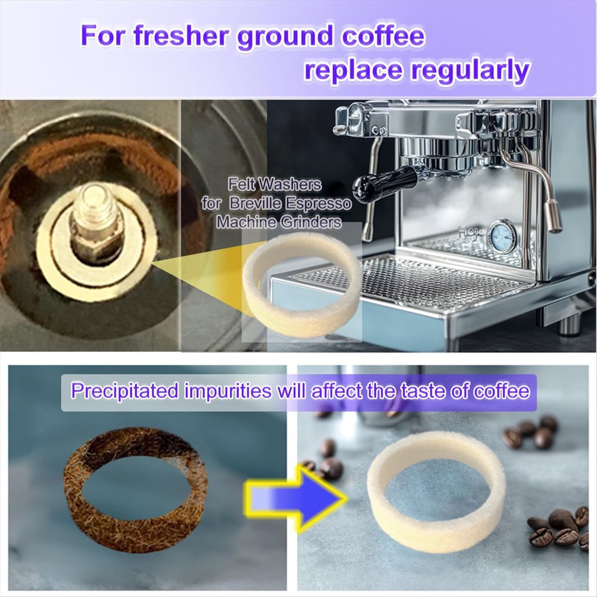 Breville Espresso Bes870 - (A64E) ชุดแผ่นรองสักหลาด 6 ชิ้นสำหรับเครื่องบดกาแฟ Breville -