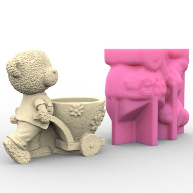 Potsticker Mold - 91AC การ์ตูนหมีกระถางดอกไม้ปั้นแม่เหล็กปากกาซิลิโคนราคอนกรีต DIY